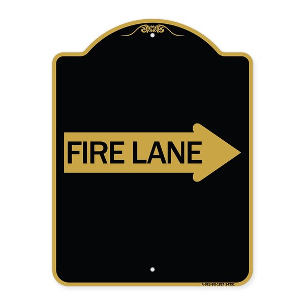 Signmission Designer Series Sign-Fire Lane Right Arrow, Black & Gold Aluminum Sign, 18" x 24", BG-1824-24391 A-DES-BG-1824-24391 - main